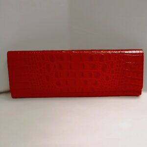 RED FAUX OSTRICH CLUTCH PURSE
